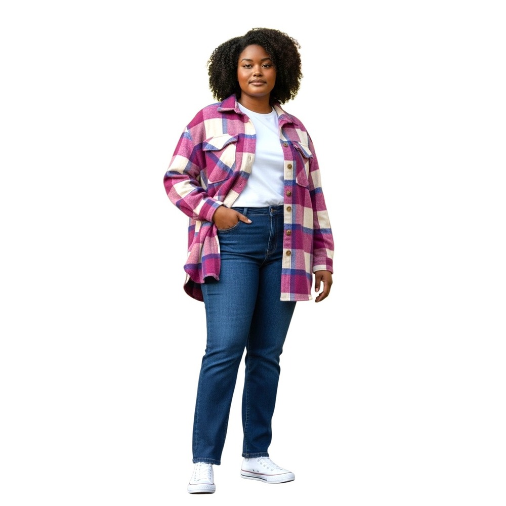 Member's Mark Plaid Shacket Pink Purple Cream Checkered Oversized Cozy XXL Women